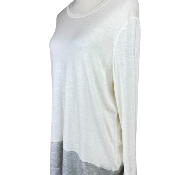 Vince Ivory White & Gray Colorblock Cashmere Blend Long Sleeve Knit Sweater - Picture 5 of 12